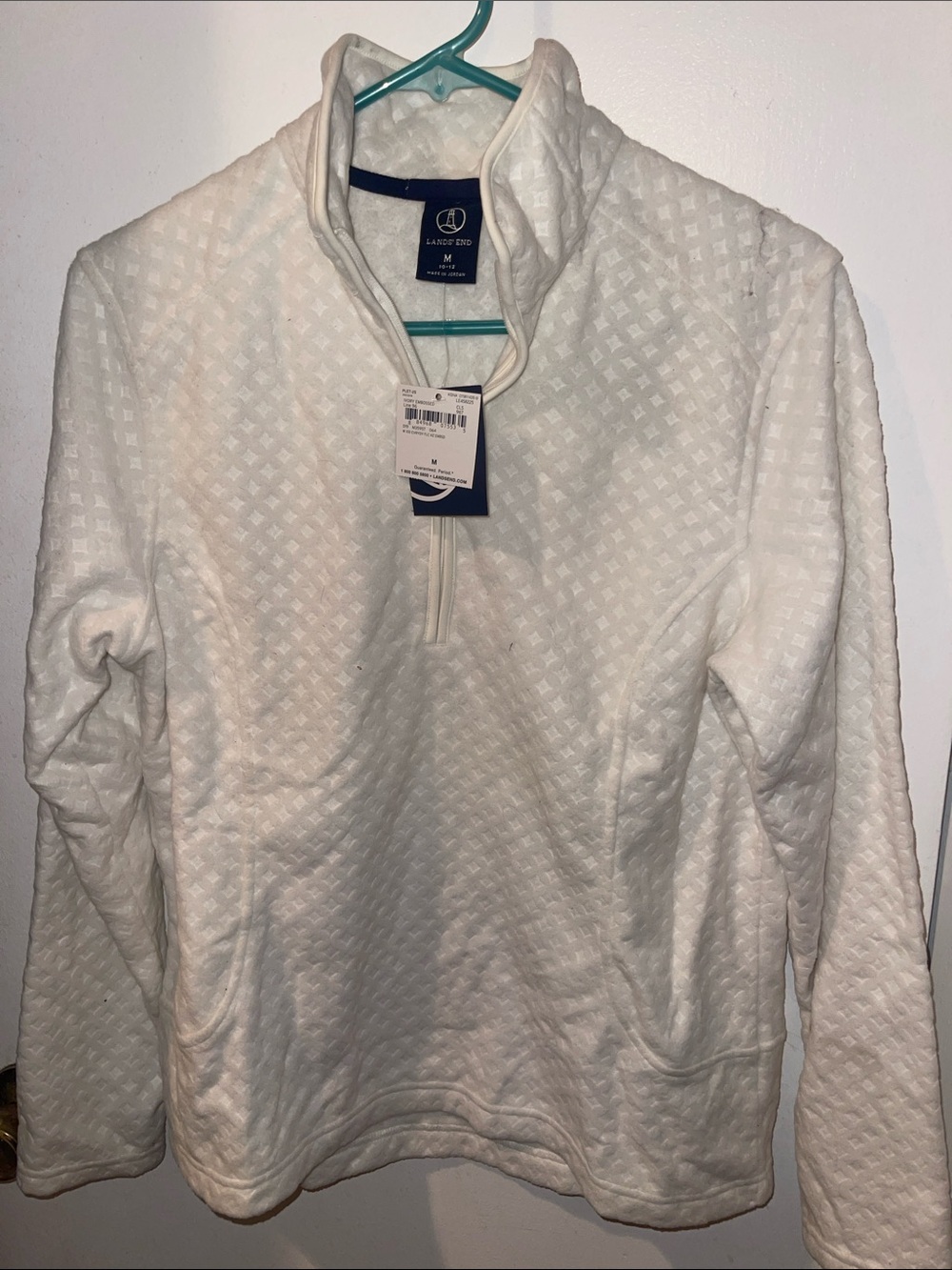 Lands' End Women's Cream Quilted Half-Zip Sweater